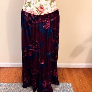 Soft Surroundings Burgundy and Navy Floral Maxi Skirt